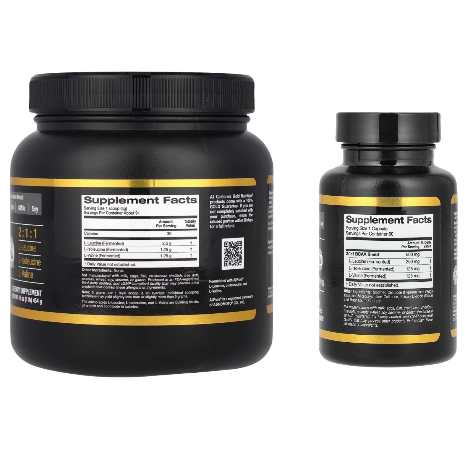 CALIFORNIA GOLD NUTRITION SPORT BCAA 454g Powder + 60 Veggie Capsules Bottle