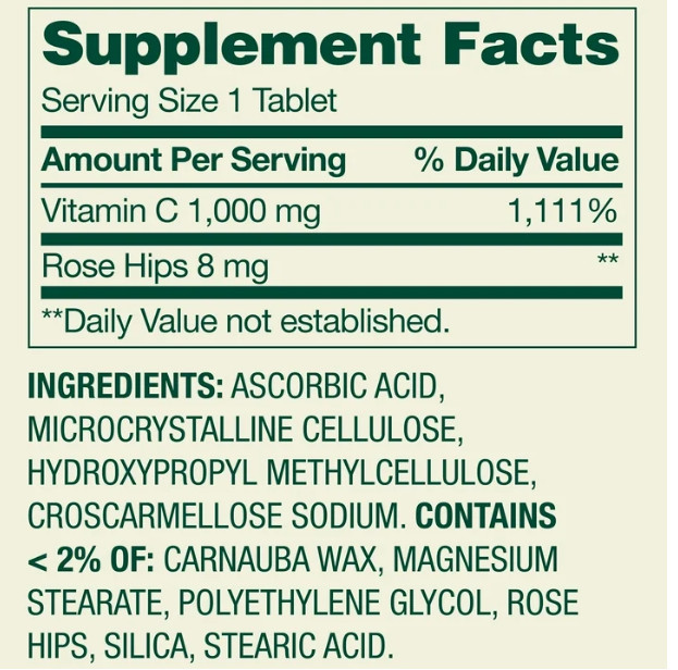 Spring Valley Vitamin C 1000mg w Rose Hips 250 Tablets Immune Support