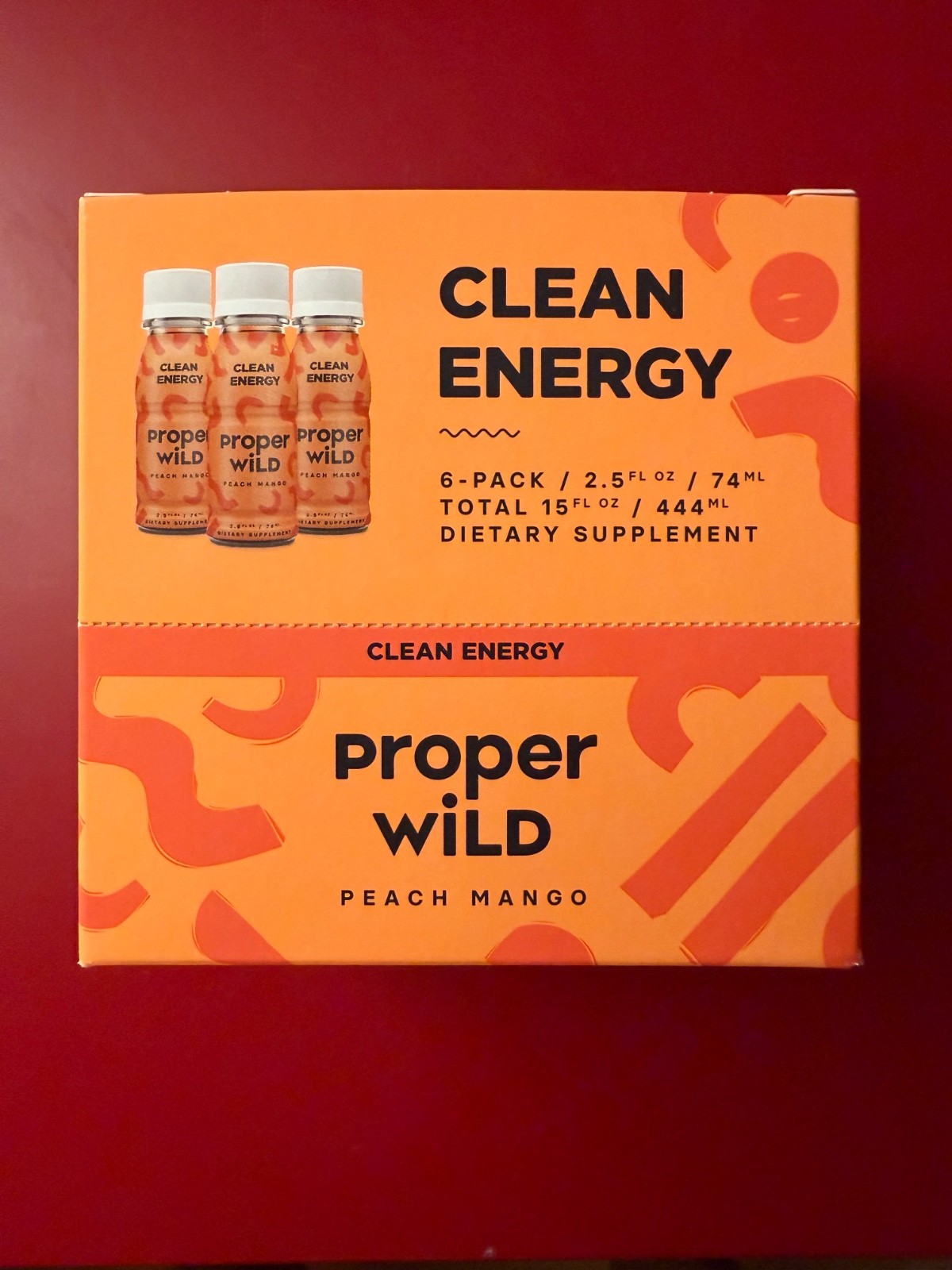 Proper Wild Peach Mango Clean Energy Shots 12ct (2×6-Pack) Organic Plant Based