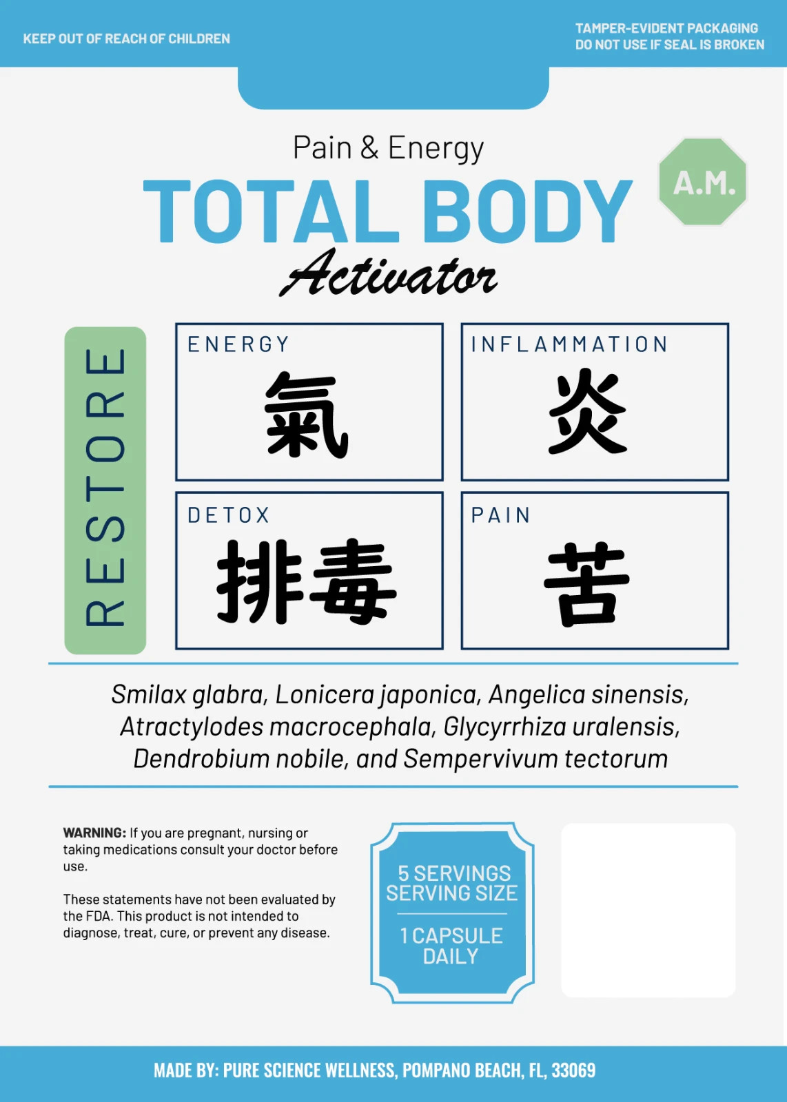 RESTORE Total Body Activator AM / PM – Pain/Energy/Digestion/ Immunity/Longevity