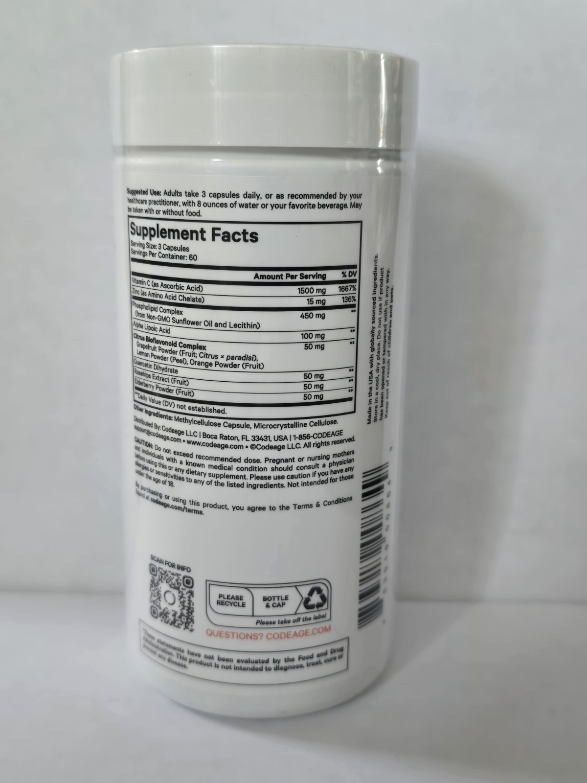 Codeage Liposomal Vitamin C Quercetin Rosehips Zinc 180 Capsules Exp: 02/2028