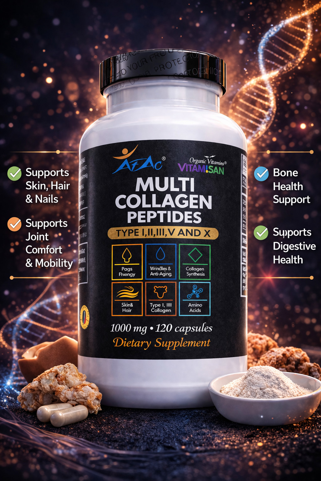 240 Capsules PEPTIDE COLLAGEN Hydrolysate Vitamin C ANTIANGING I.1I.II.II.V.X