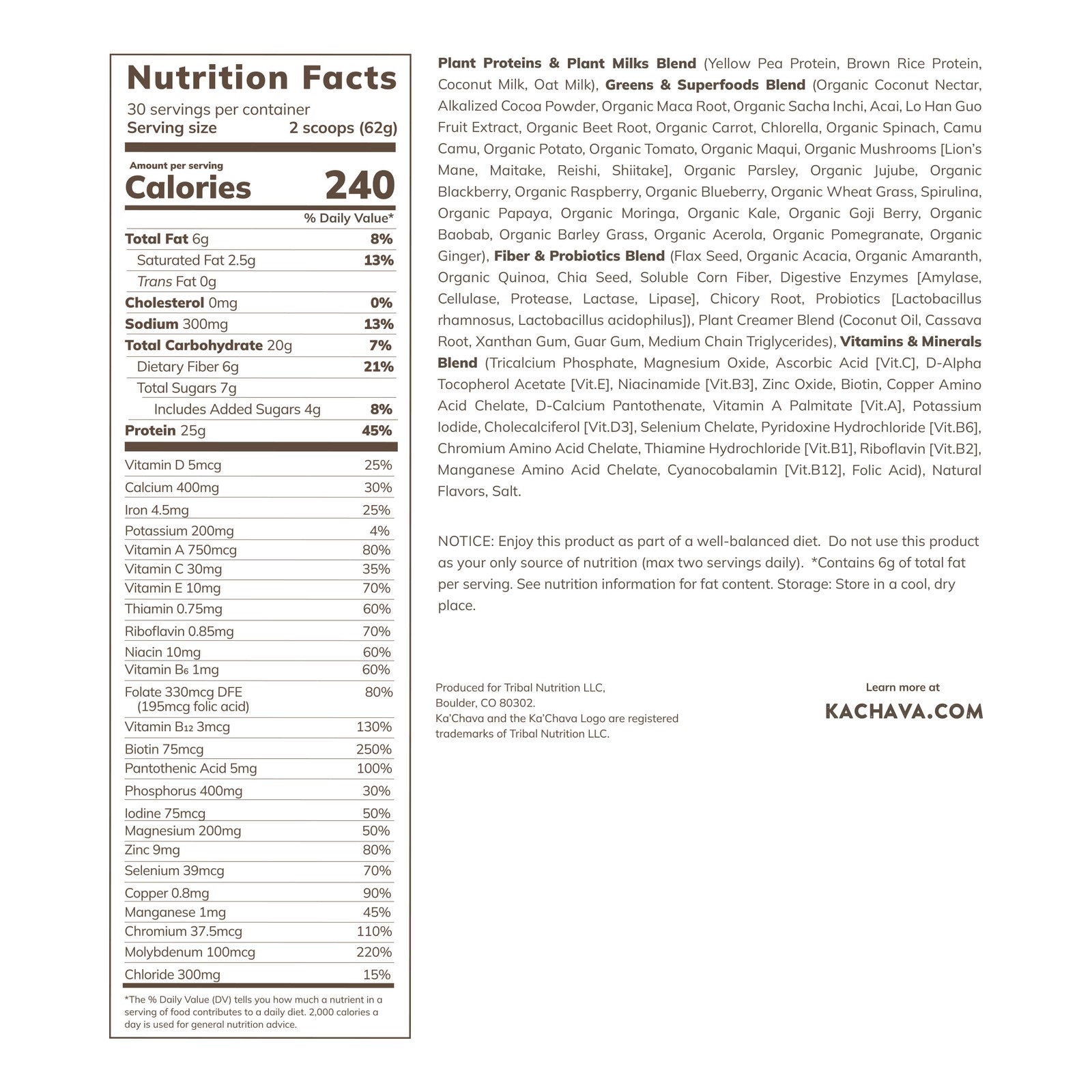 KaChava Meal Replacement Powder Protein Shake, Chocolate, 30 Servings, 4.16 LB