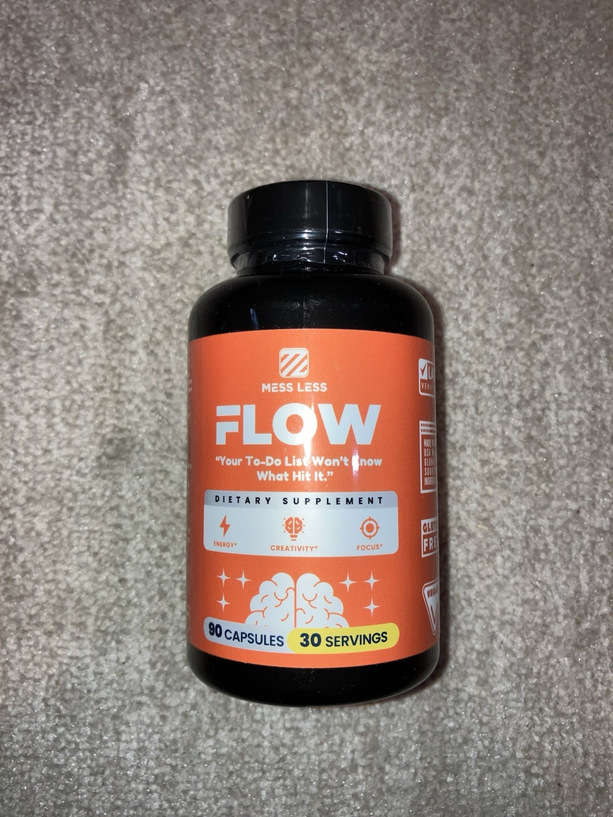 Mess Less FLOW Dietary Supplement Energy Focus 90 Capsules Vegan GF
