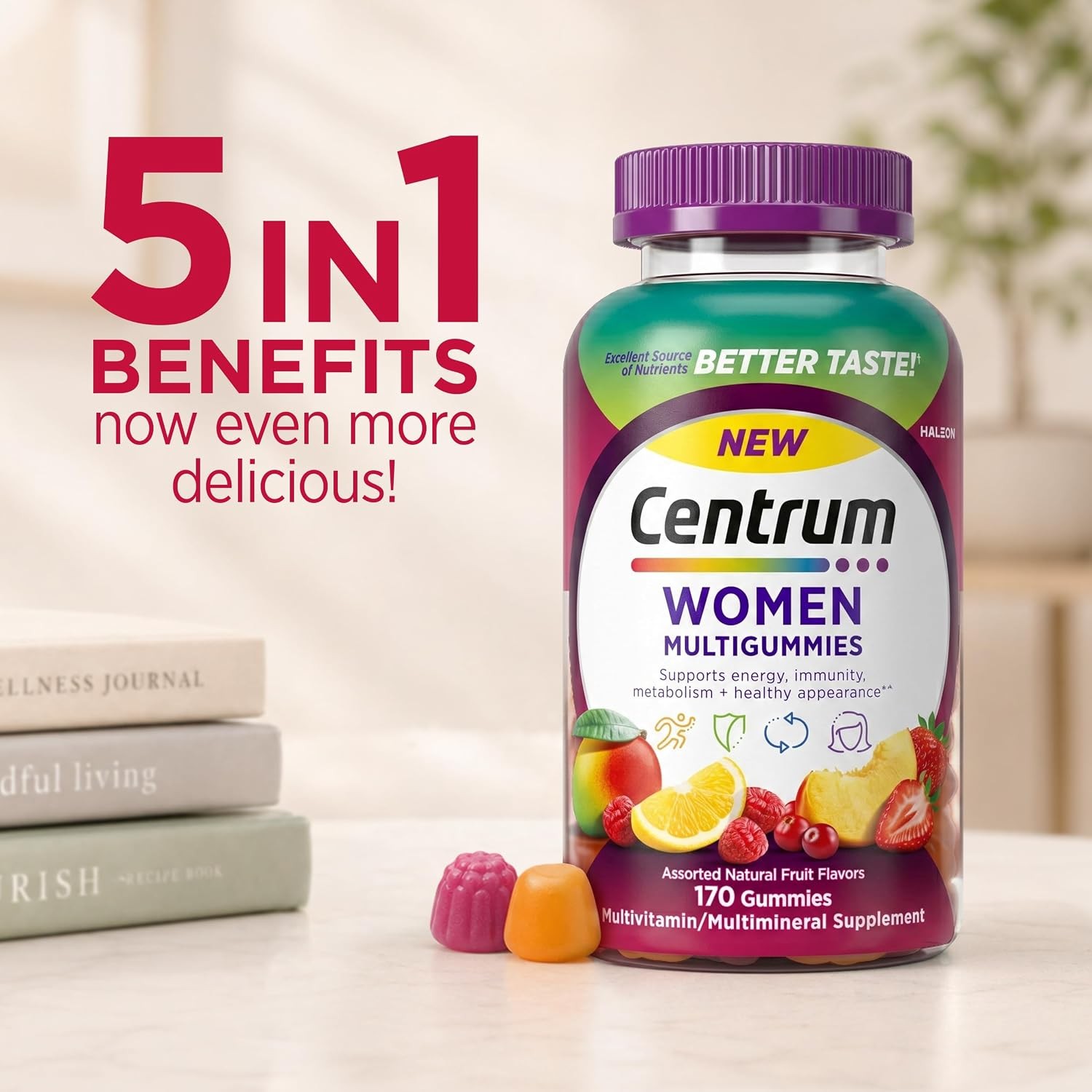 Centrum Women’s Multivitamin Gummies, Natural Fruit Flavor, Assorted Fruit