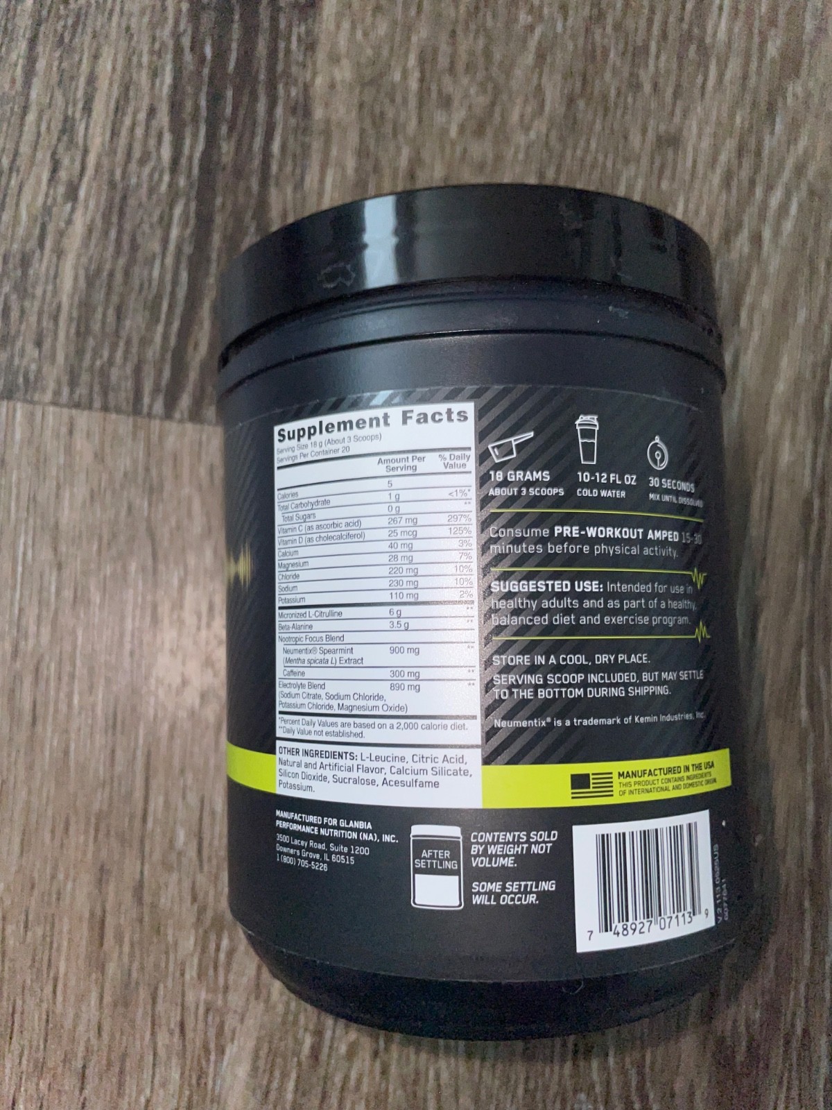 Optimum Nutrition Pre-Workout Amped: Tropical Fury – 20 Servings