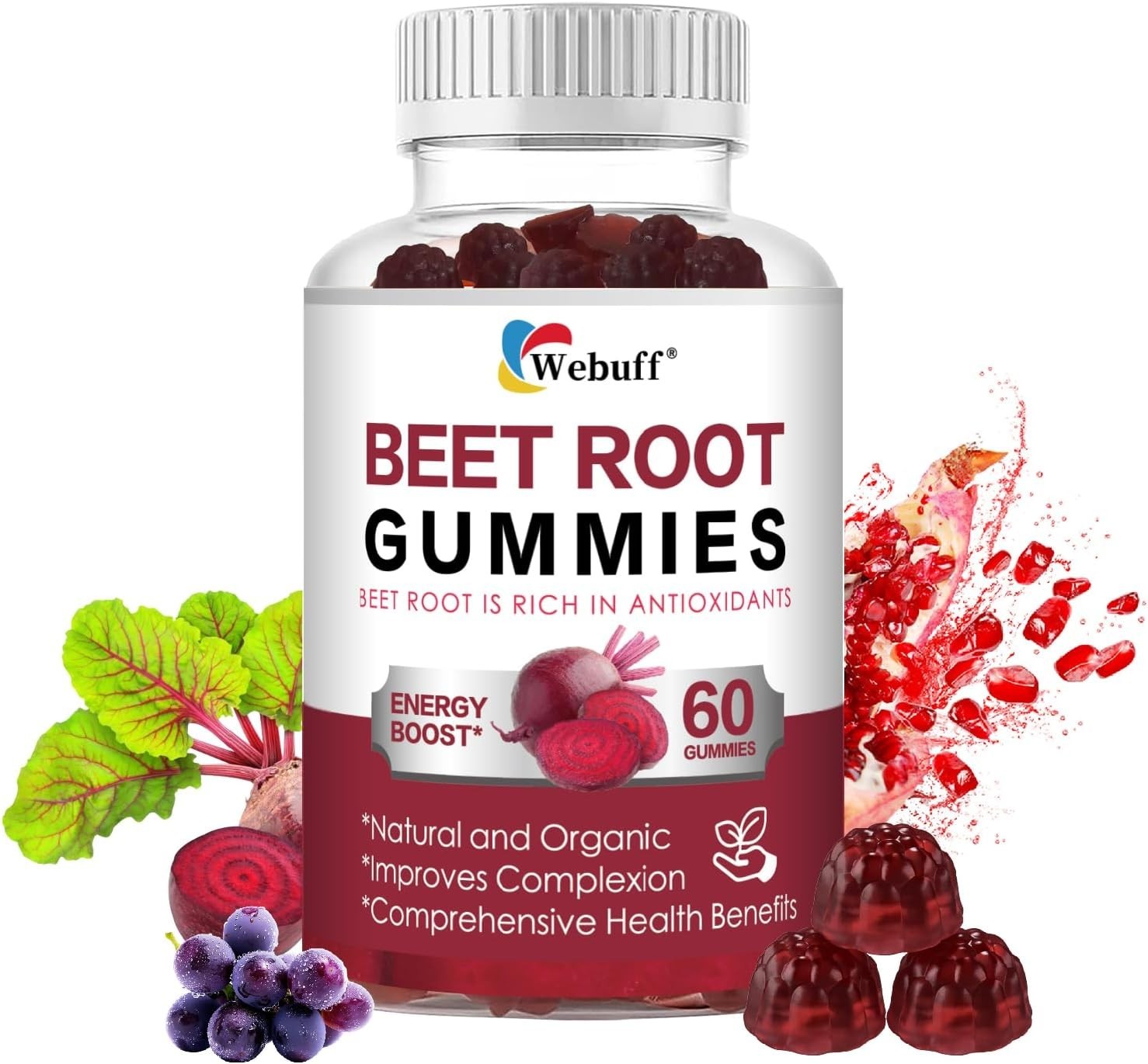 Nitric Oxide Booster with Organic Beet, Pomegranate & Grape Seed, Vitamin B12 –