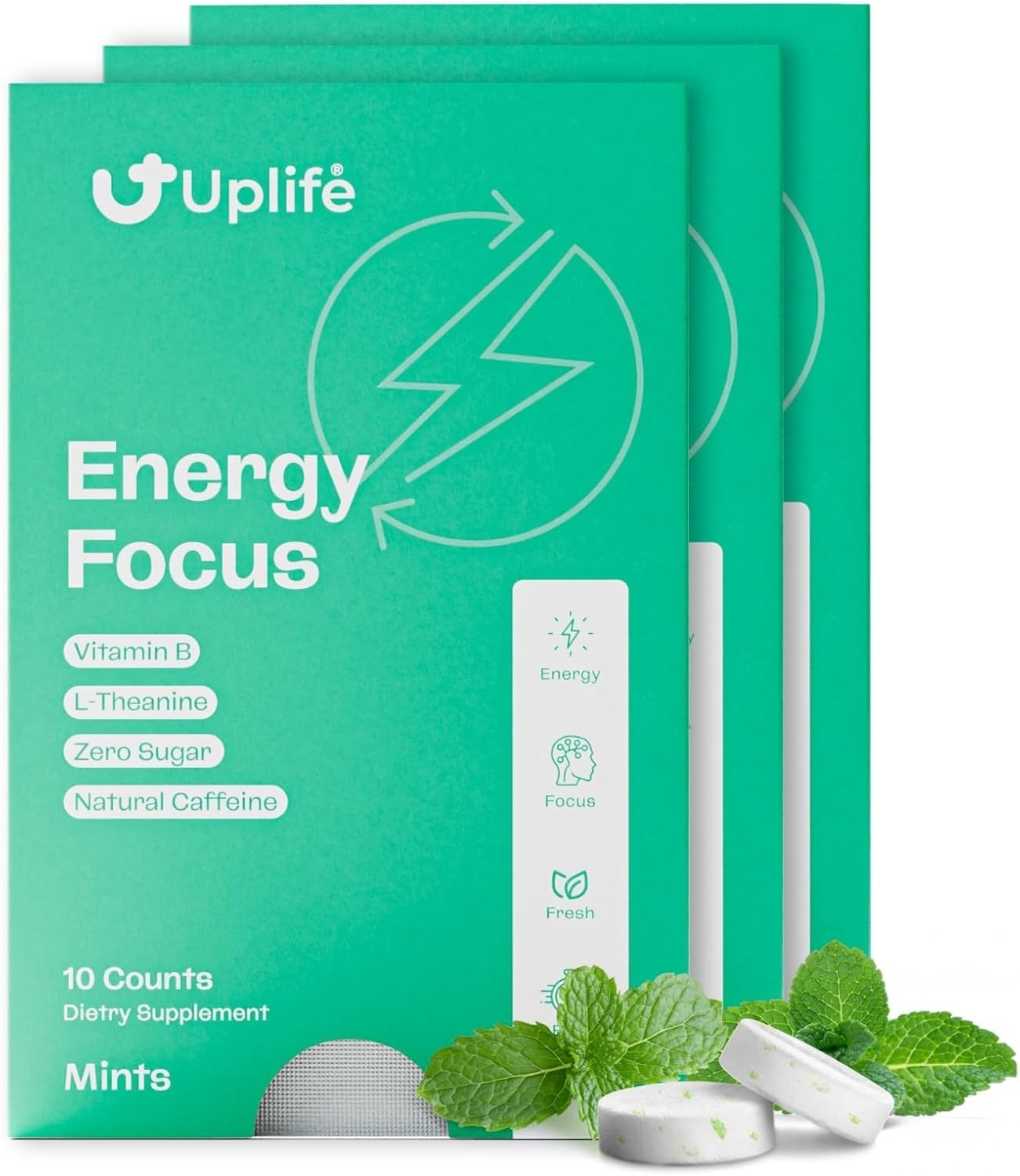 UPLIFE Focus & Energy Mints – 30 Count – Fast-Acting 40 mg Caffeine Gum with 80