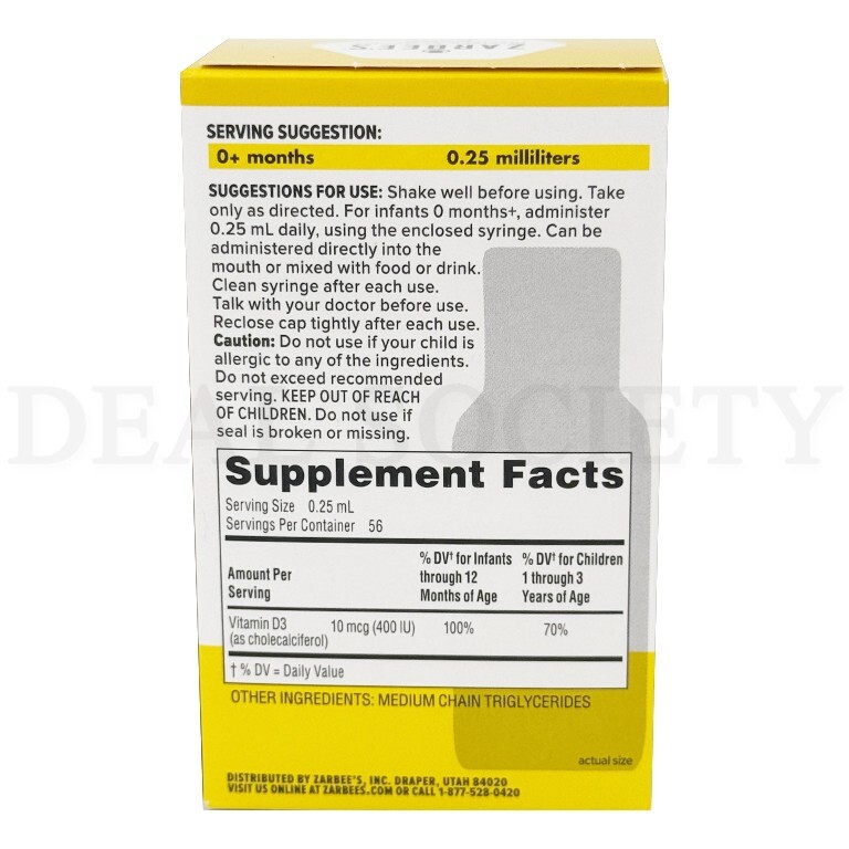 Zarbee’s Vitamin D Drops for Infants, 400IU (10mcg) 0.47oz Lot of 2