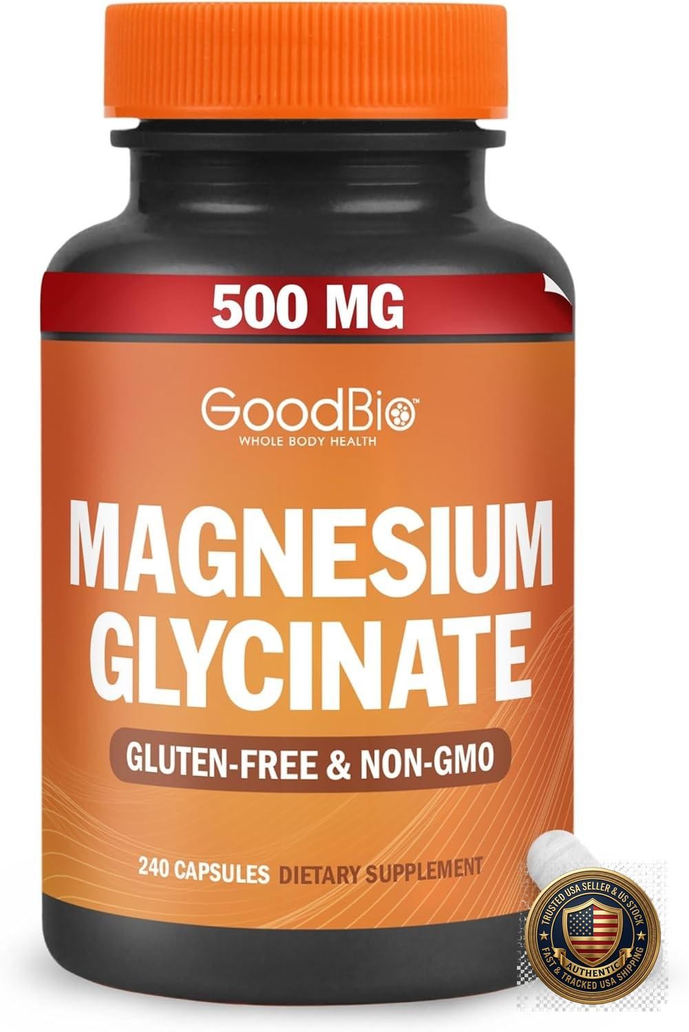 Magnesium Glycinate 500mg Supplement 240 Capsules Stress Sleep Support