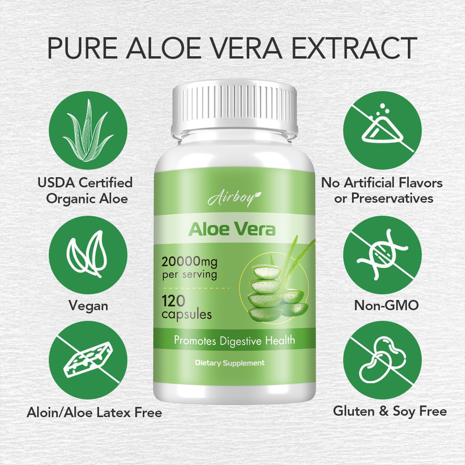 Aloe Vera Capsules 20000mg – Health Immune, Detox Cleaning, Digestive Support