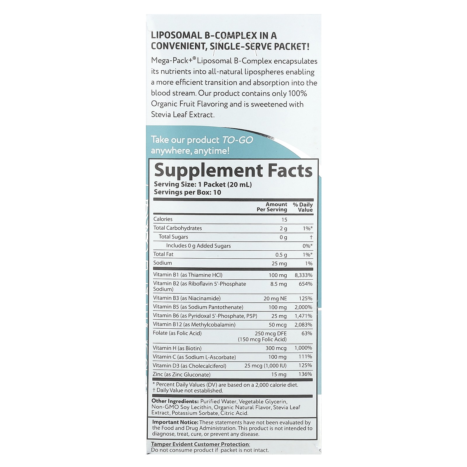 Liposomal B-Complex, 10 Packets, 0.68 fl oz (20 ml) Each