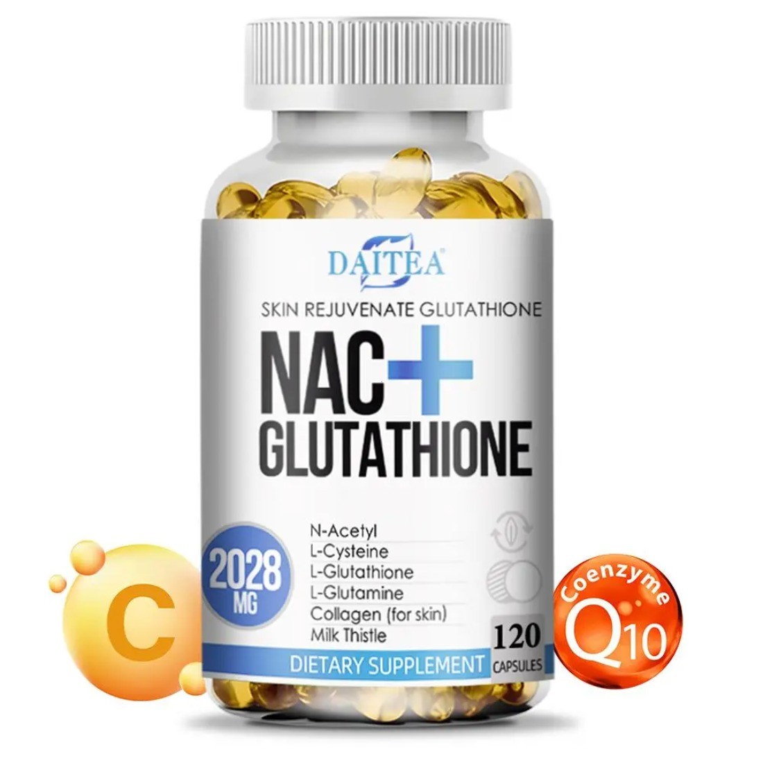 Daitea 2028mg NAC Glutathione Capsules Liver Lung Skin Antioxidant Support 120ct