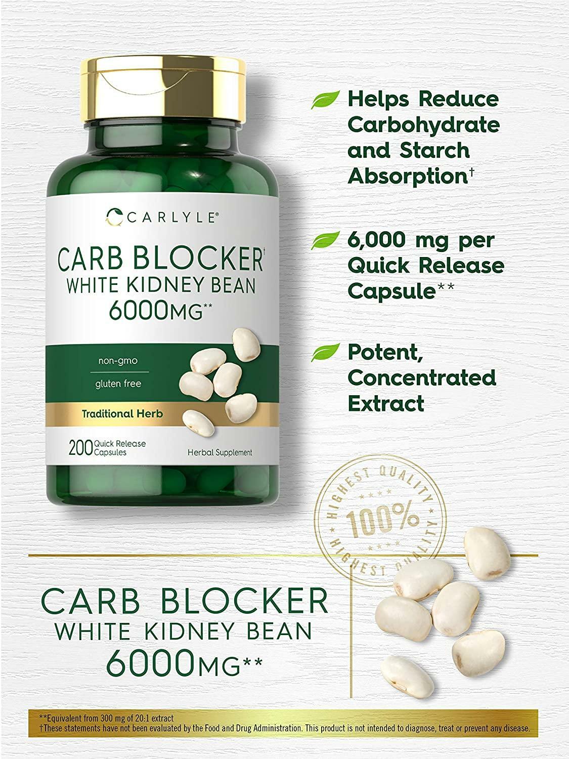 White Kidney Bean Carb Blocker 6000 Mg Potent Extract Starch Reduce, 200 Caps