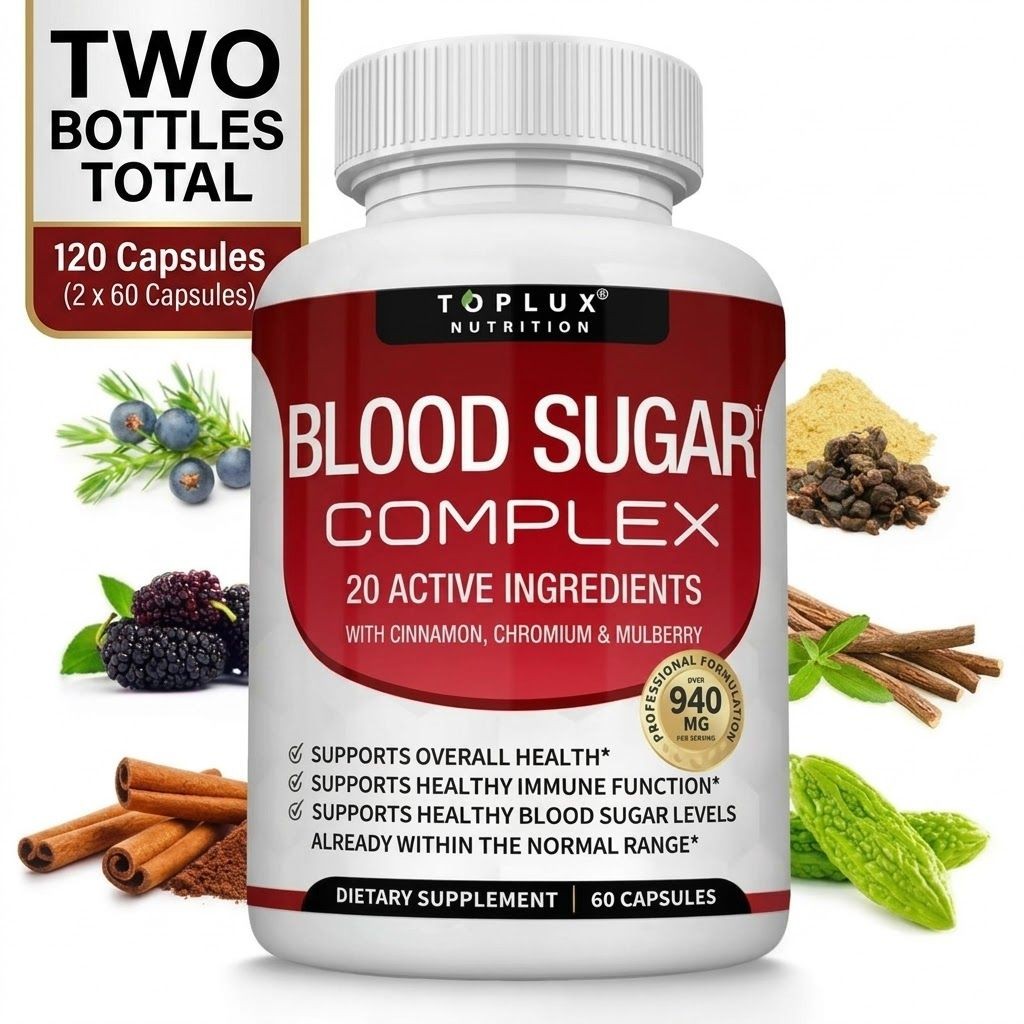 TOPLUX Blood Sugar Complex 2-Pack Cinnamon Chromium Mulberry 120 Capsules