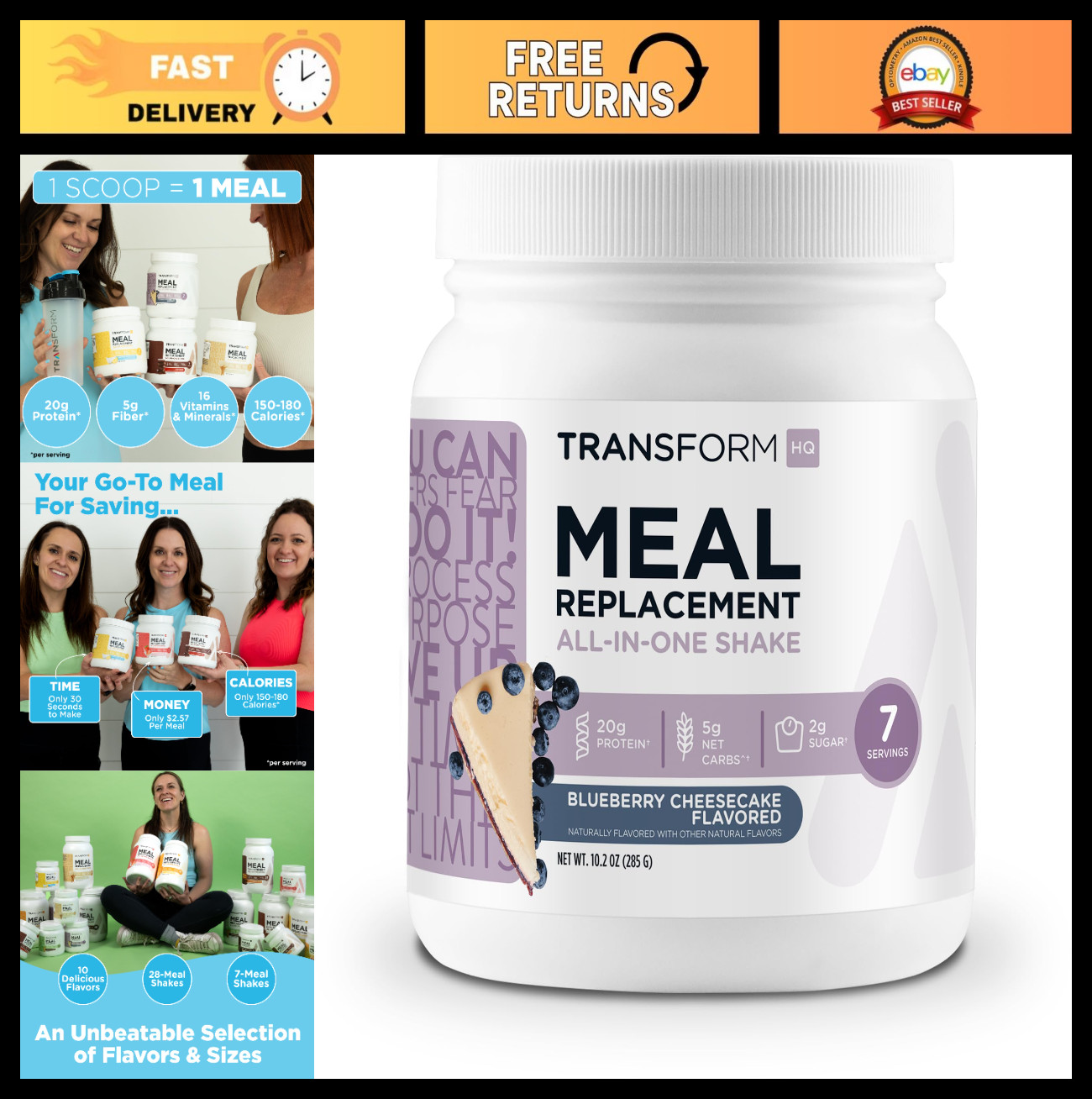 Meal Replacement Shake Powder – 7 Servings Blueberry Cheesecake – Gluten Free, N