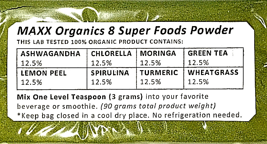 MAXX Organics 8 SUPER FOODS POWDER 90 Day Supply 3pk. Compare Athletic Green AG1