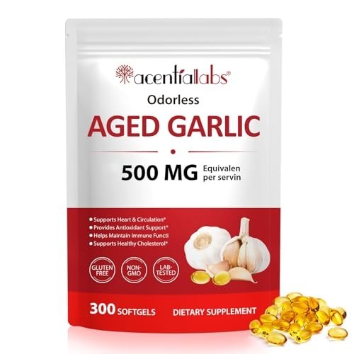 Odorless Garlic 500Mg per Servings, 300 Softgels | 2 Years Aged Garlic Extra…