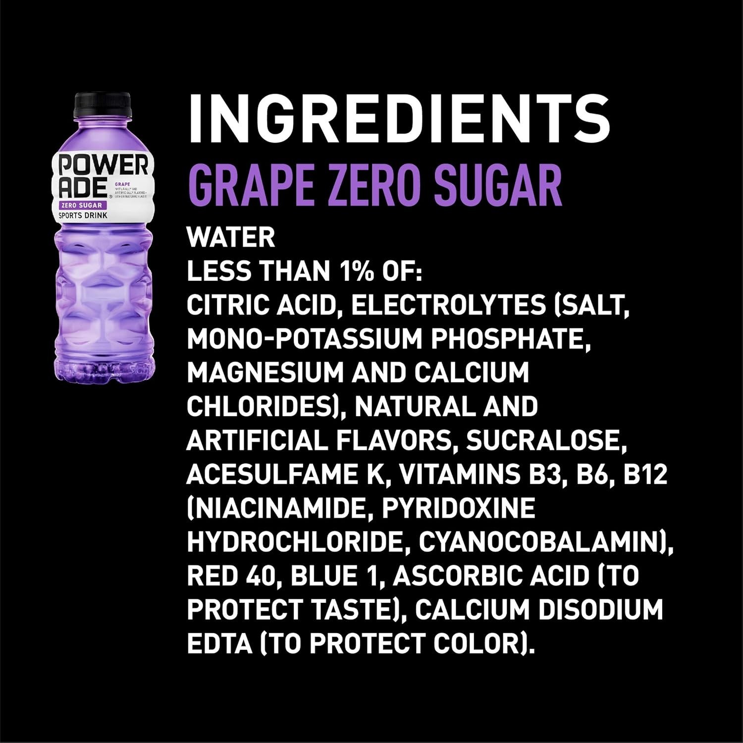 POWERADE Electrolyte Enhanced Zero Sugar Grape Sports Drink, 20 Ounce (Pack of 8