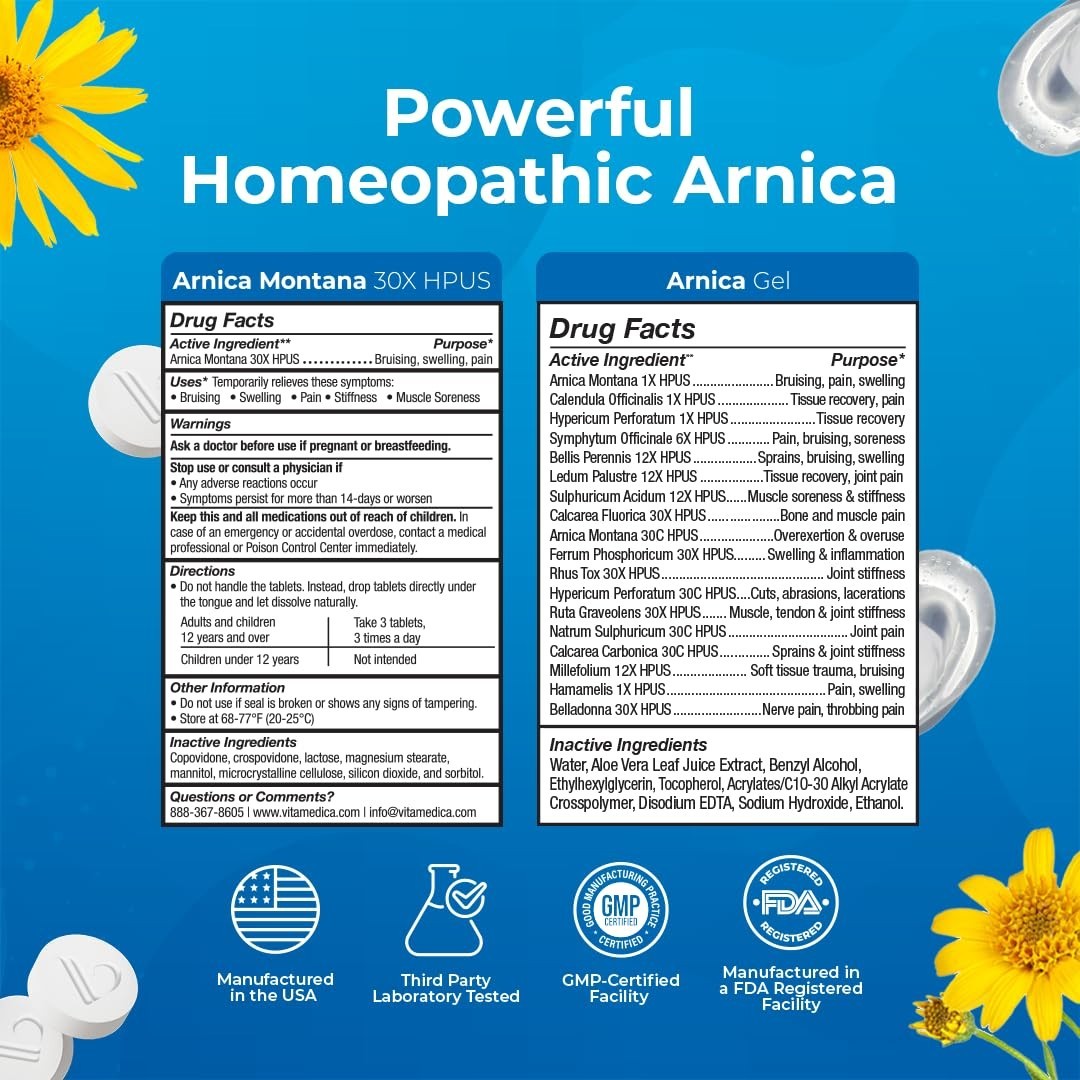 Arnica Montana Tablets & Gel Bundle – Rapid-Dissolve for Bruising, Swelling & So