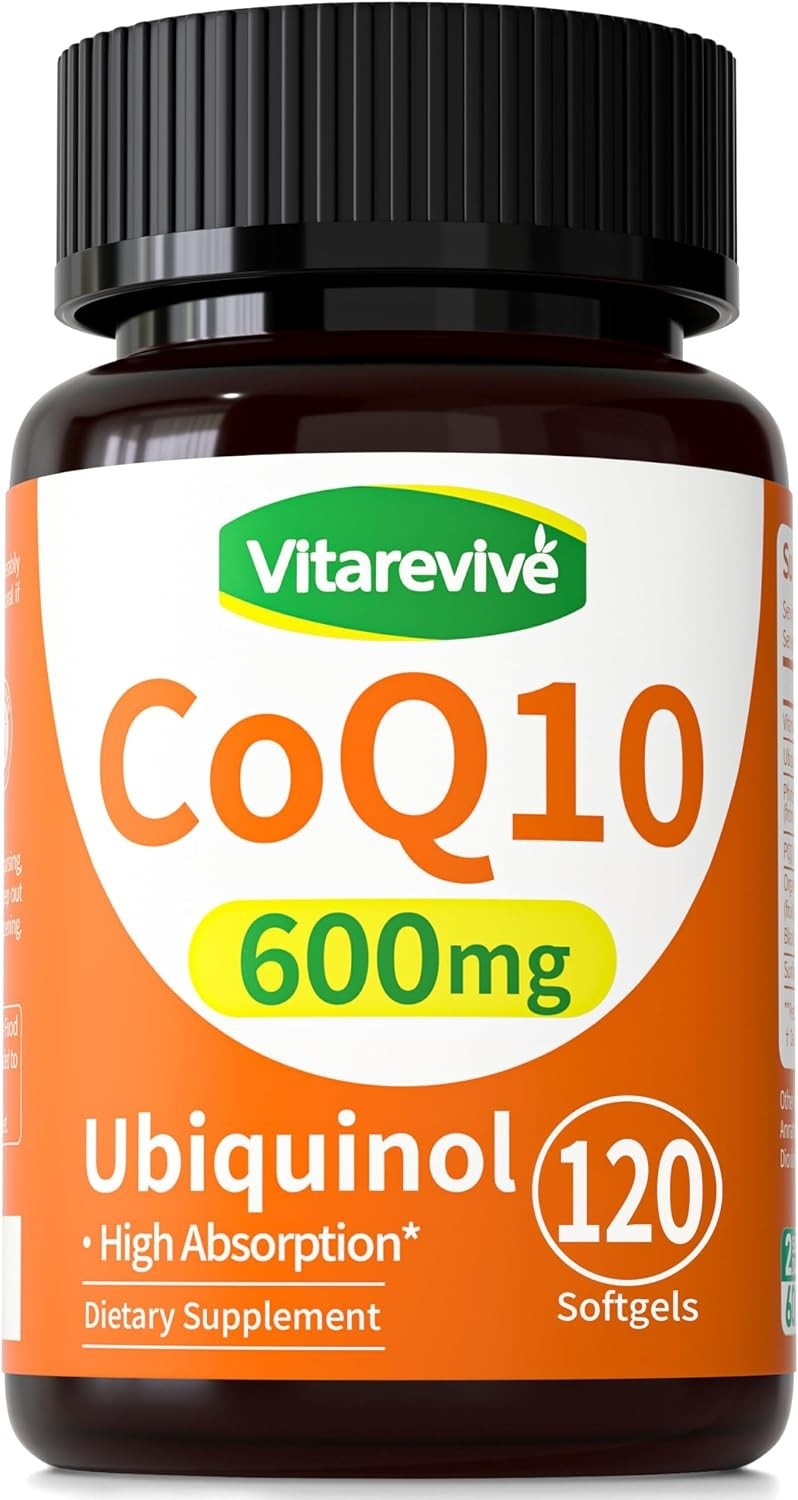 Vitarevive CoQ10 600mg Ubiquinol Softgels PQQ Vitamin E Heart Energy 120 Count