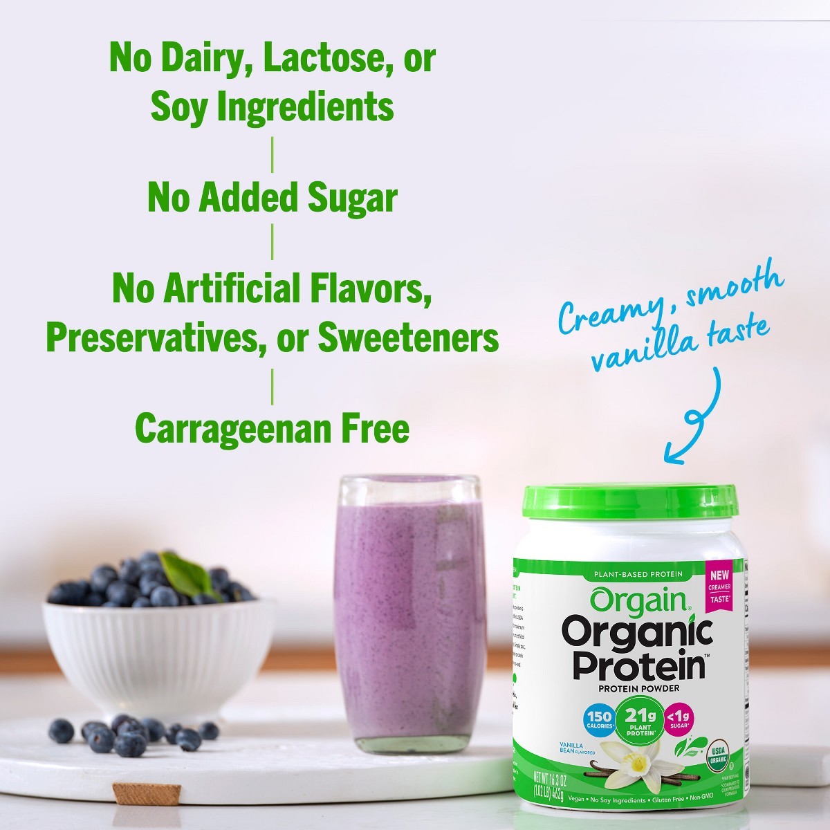 Orgain Organic Vegan Plant Based Protein Powder – Vanilla Bean – 16.32oz