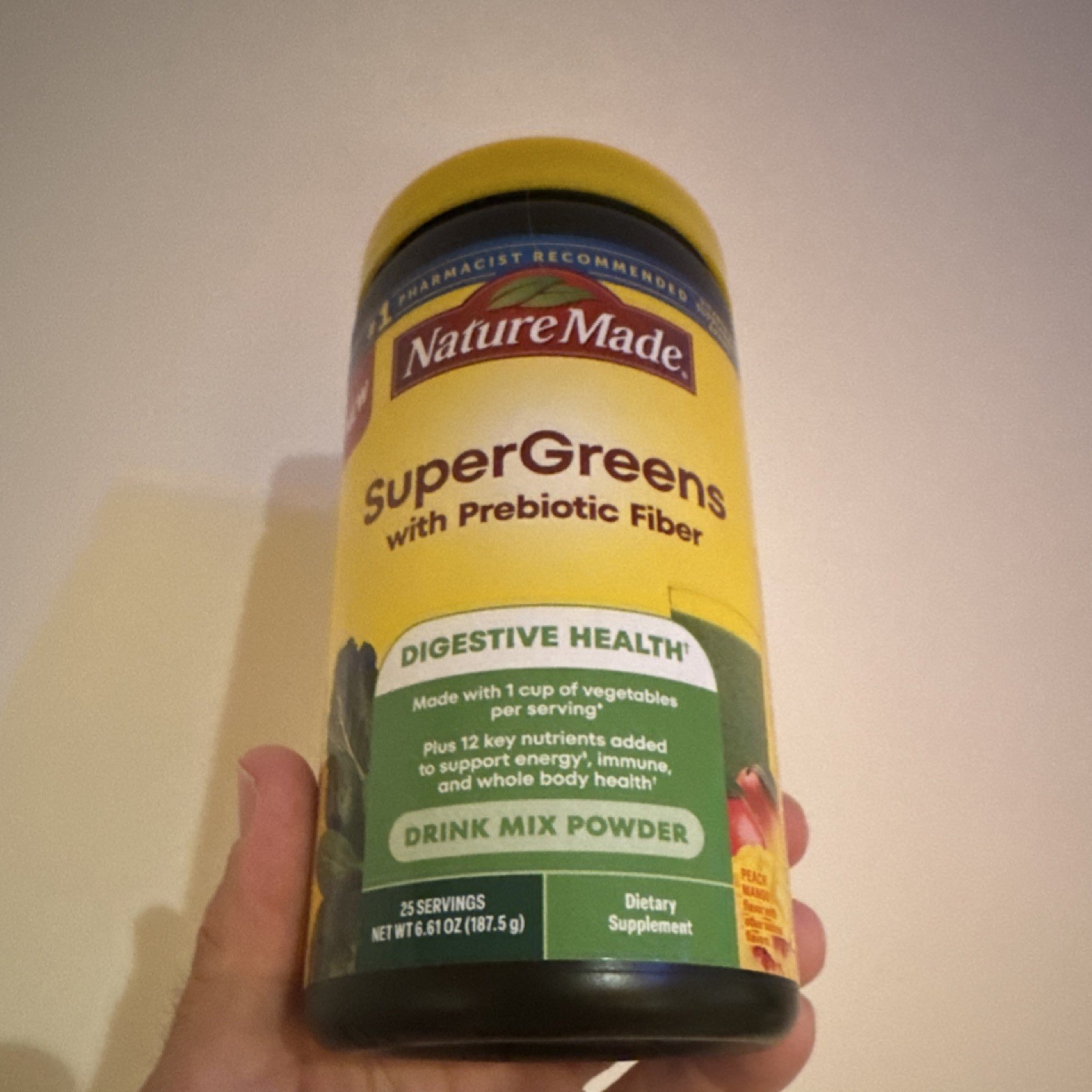 Nature Made SuperGreens Prebiotic Fiber Peach Mango Powder Digestive Support