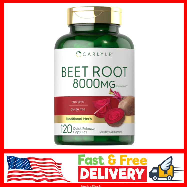 USDA Organic Extra Strength Beet Root 20:1 Extract 8000 mg Strength 120 Capsules