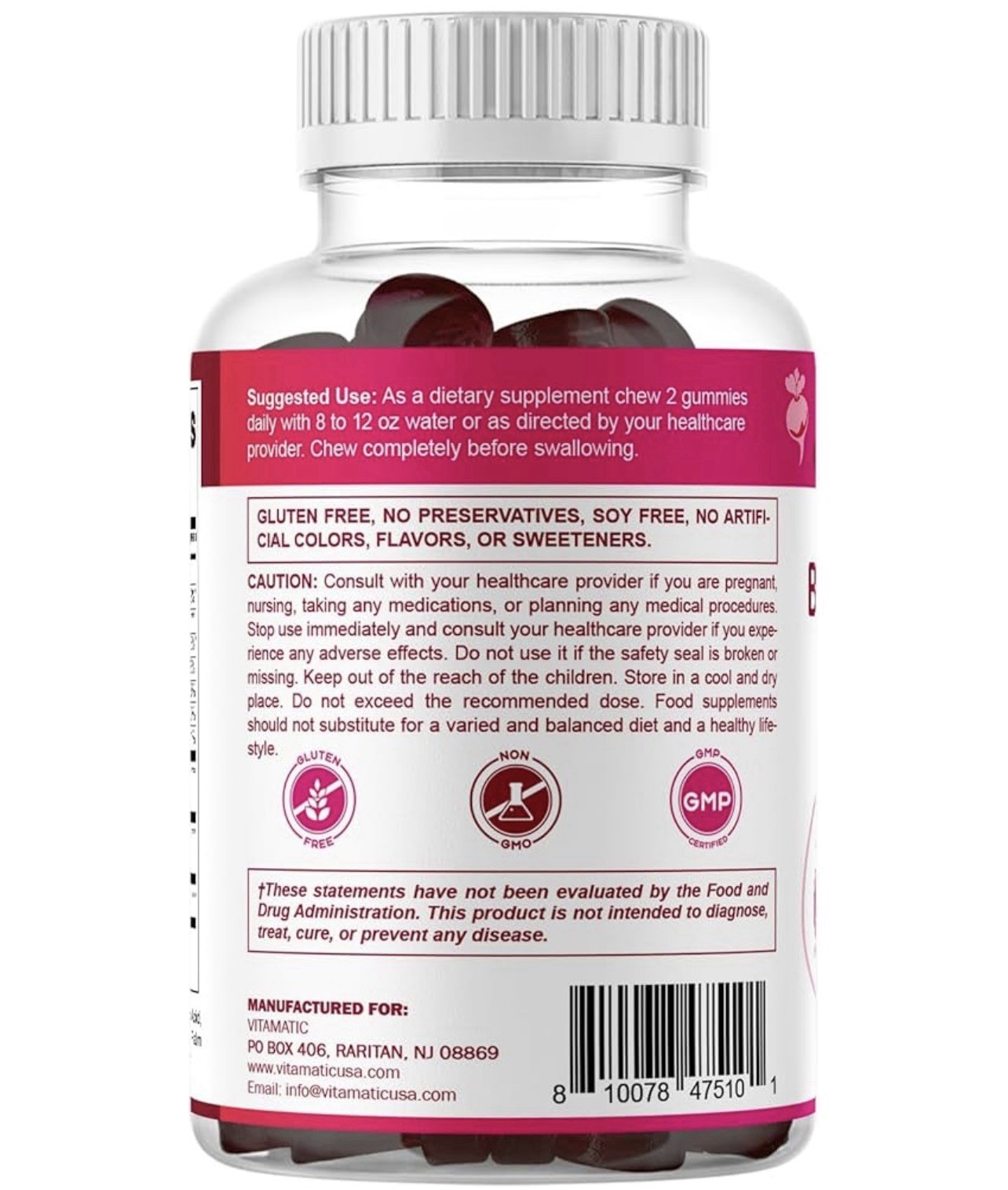 1Vitamatic Beet Root Gummies 400mg with B6 (2mg) B12 Grape Seed Pomegranate &
