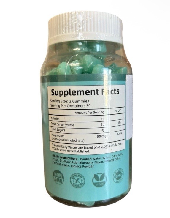 Magnesium Glycinate Gummies 500mg Sugar Free Blueberry 60 Ct Exp 03/2027 Sealed