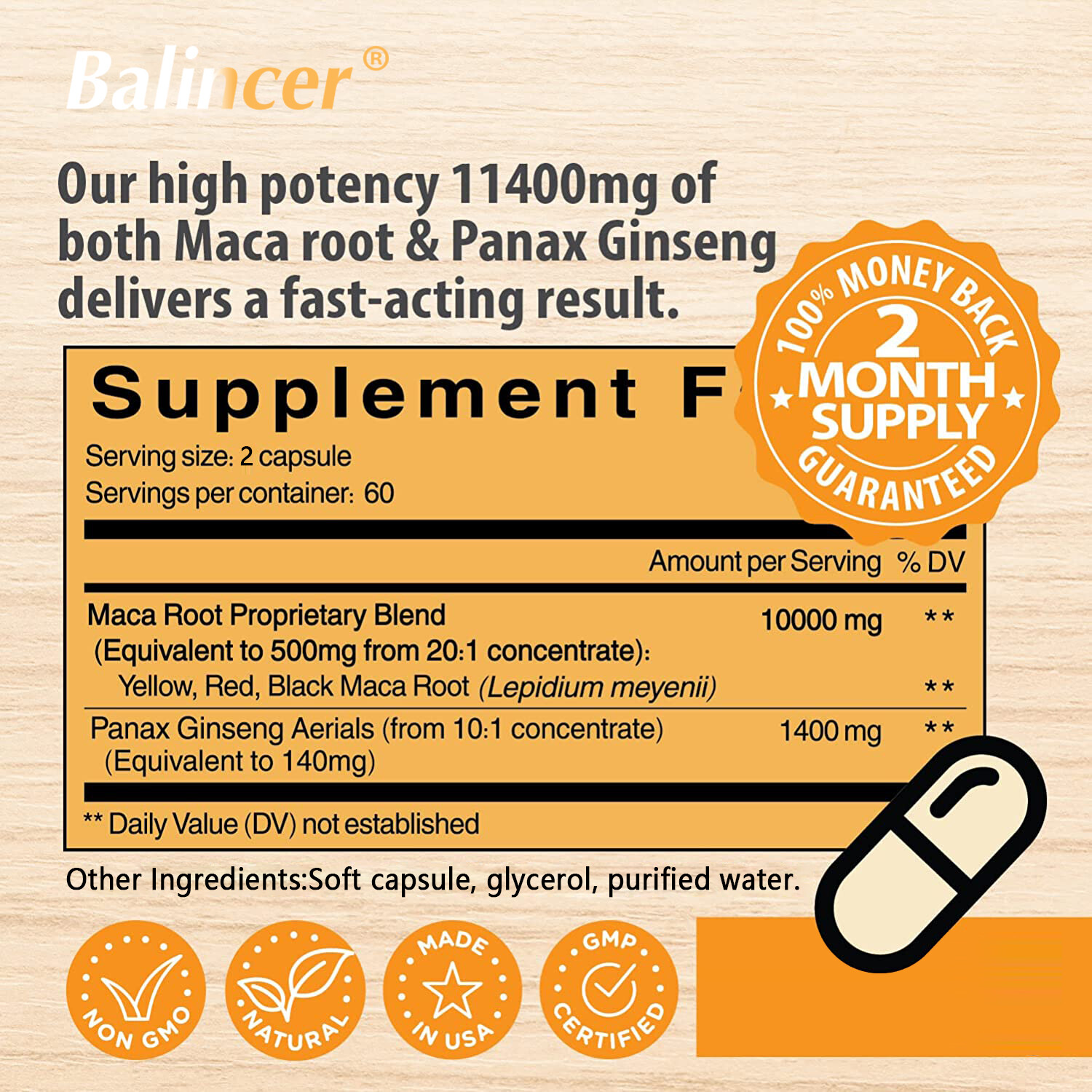 Maca Root Capsules 10000 mg Peruvian Maca Extract Men’s Organic Vitamin