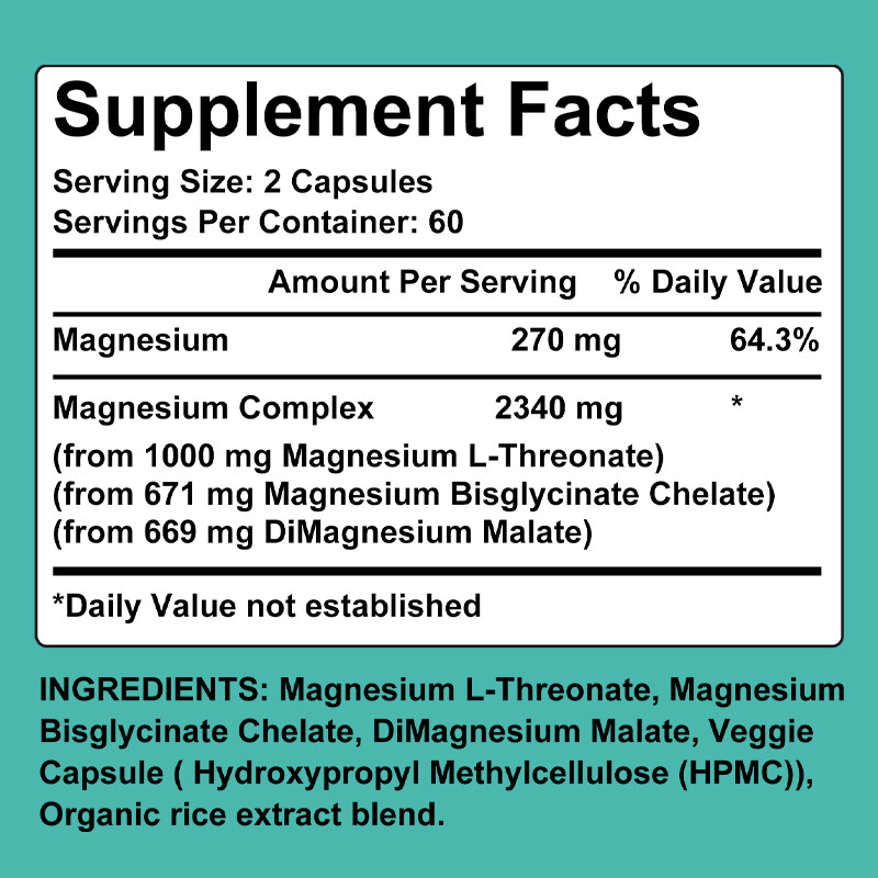 Triple Magnesium Complex Brain Sleep Health L Threonate Glycinate Mood 120 Caps