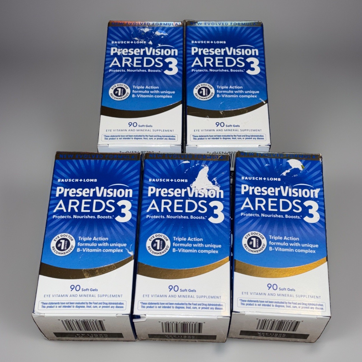 BAUSCH + LOMB PRESERVISION AREDS 3 EYE VITAMIN TRIPLE ACTION 5 BOXES 90ct