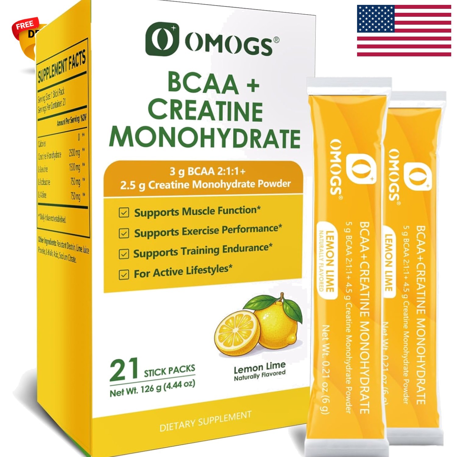 Creatine Monohydrate + BCAA Energy Powder – Unflavored for Fitness, 3.2 oz