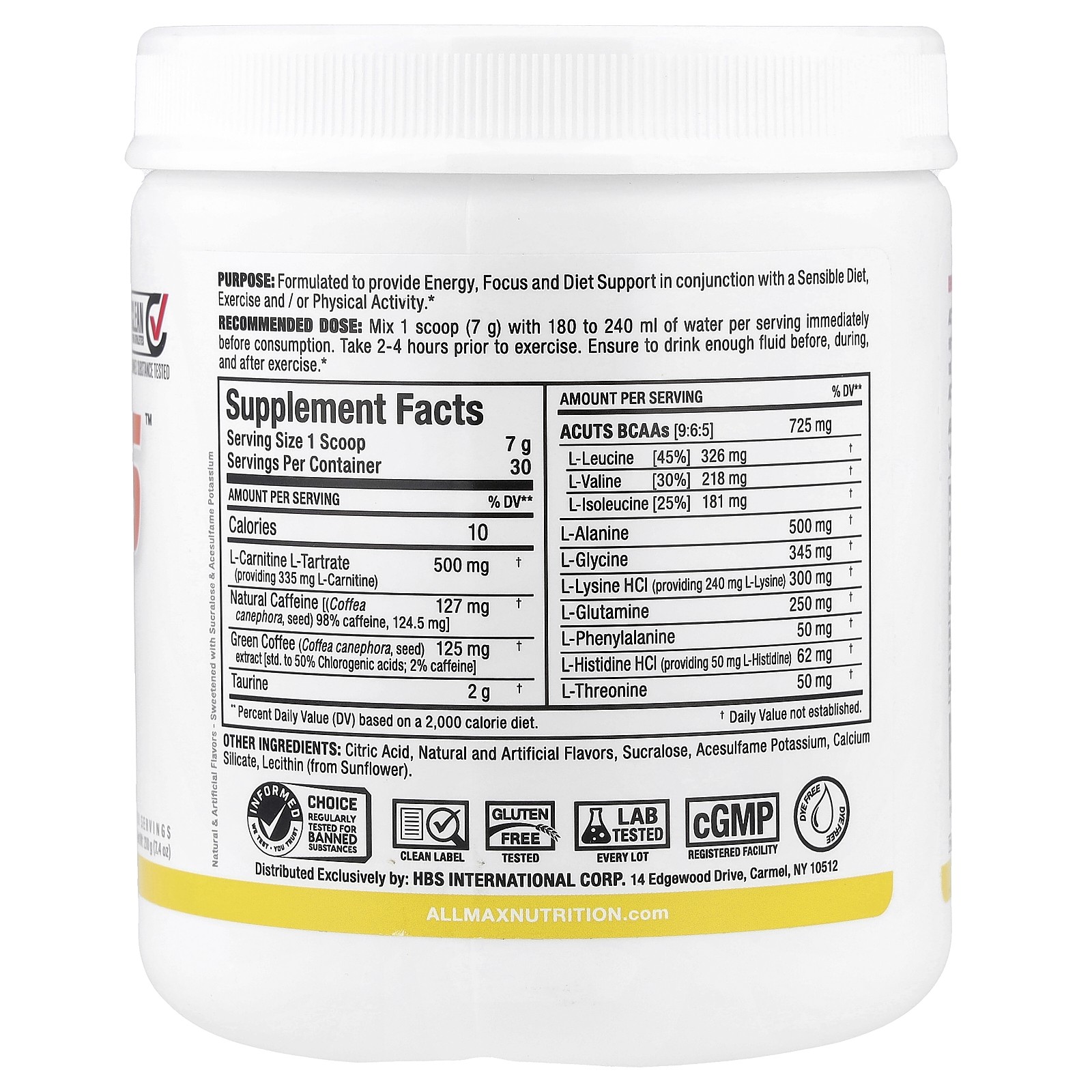 ACUTS, Amino-Charged Energy Drink, Pina Colada, 7.4 oz (210 g)