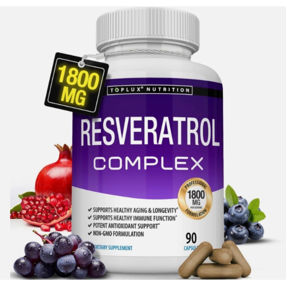Toplux Resveratrol Complex,1800mg Antioxidant,Cellular Natural Health