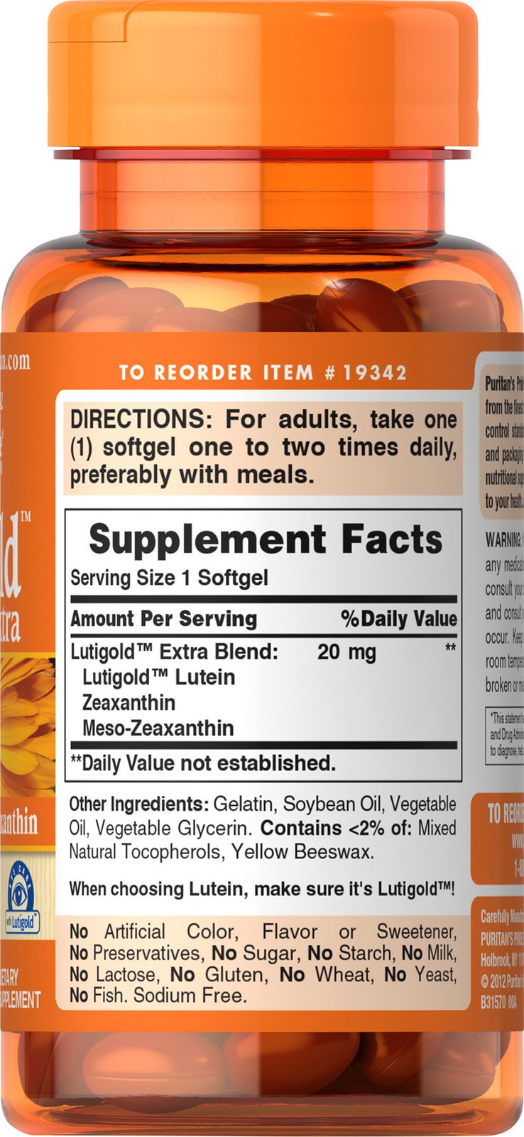 Puritan’s Pride Healthy Eyes Lutein Extra with Zeaxanthin – 60 Softgels