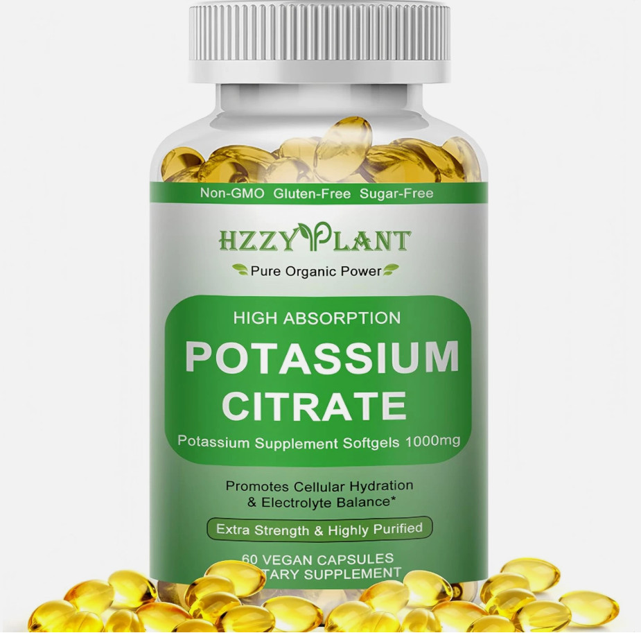 Potassium Supplement Softgels, High Absorption Potassium Citrate 1000Mg for Musc