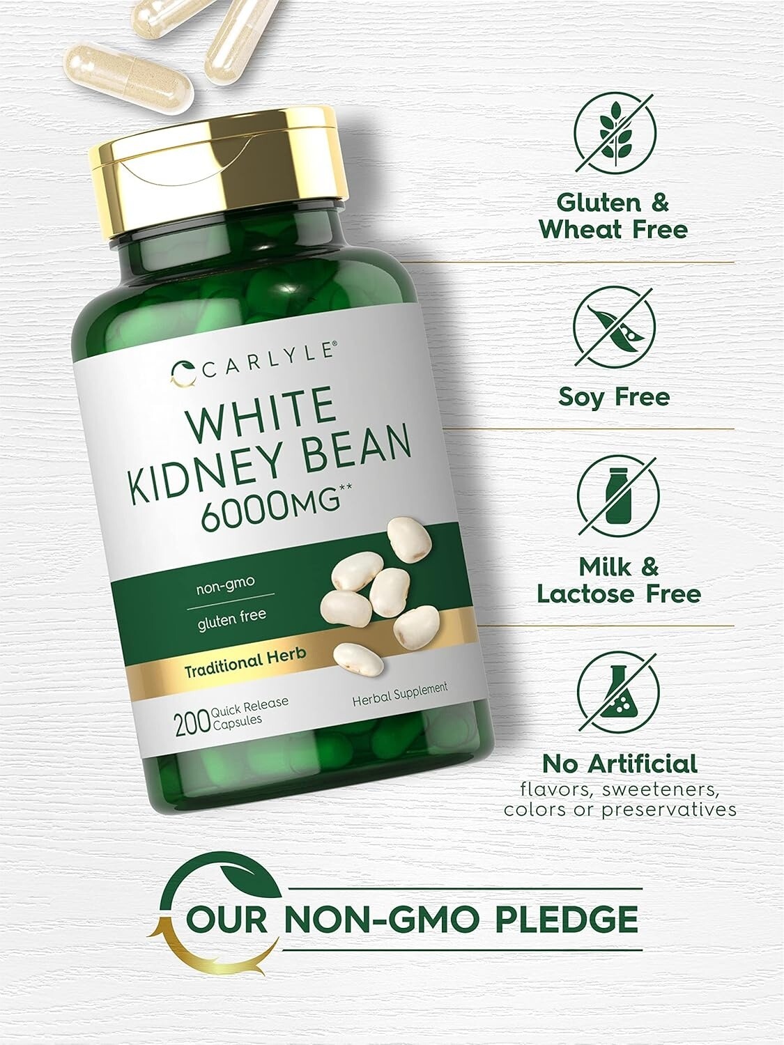 White Kidney Bean Carb Blocker 6000 Mg Potent Extract Starch Reduce, 200 Caps