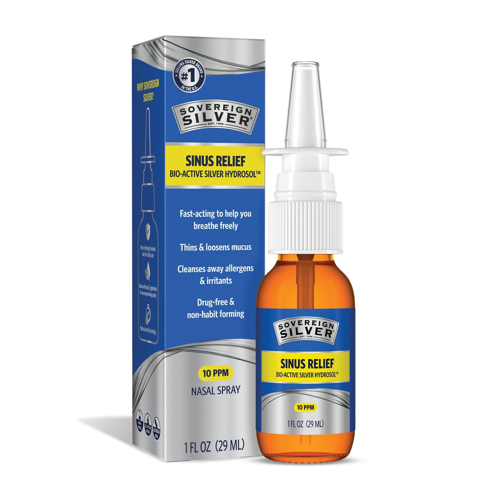 2x Sovereign Silver Natural Nasal Spray – Colloidal Silver 10 ppm 1 fl oz (30mL)