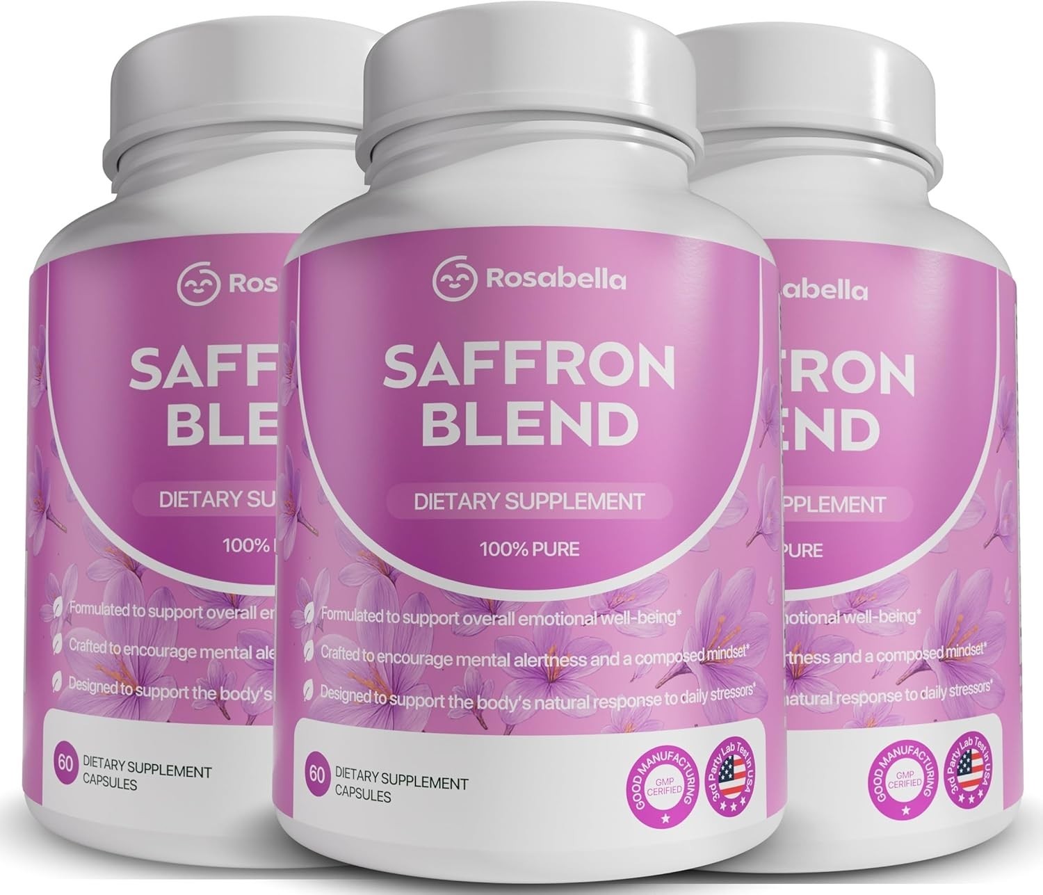 Rosabella Saffron Blend – 3-Pack (180 Caps) – Mood & Focus, Non-GMO