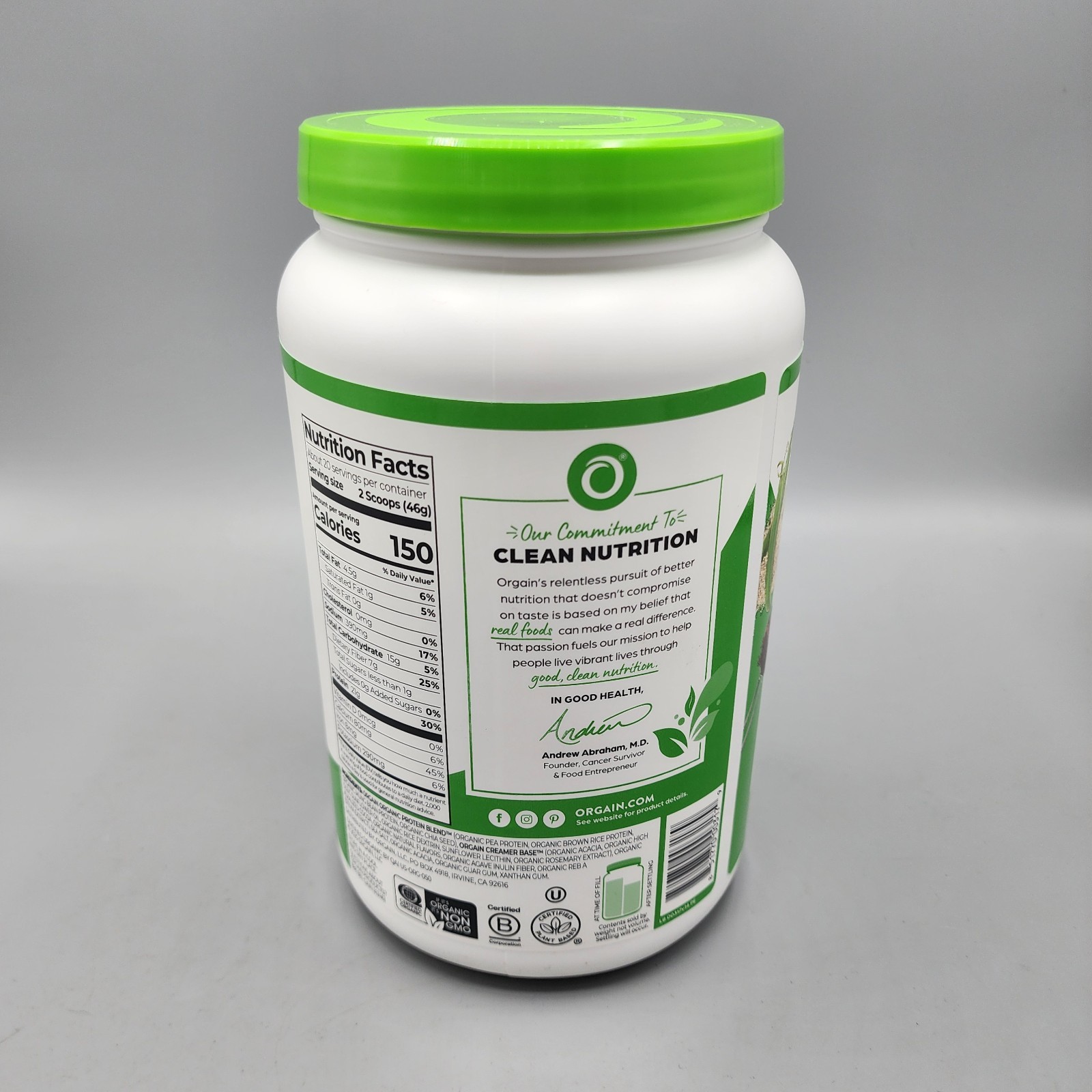 10/27 Orgain Organic Vegan Protein Powder, Creamy Chocolate Fudge 21g Plant- NEW