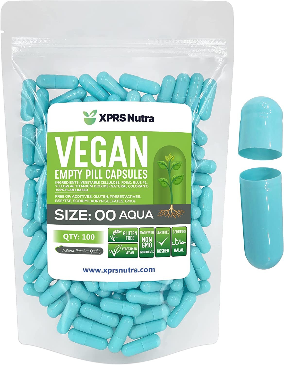 Size 00 Aqua Empty Vegan Capsules Vegetarian Veggie Capsules Pills Caps Vegi