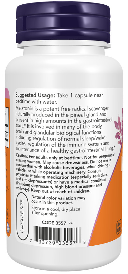 NOW Foods Melatonin 10 mg 100 Veg Caps 05/2028 EXP Gastrointestinol Support