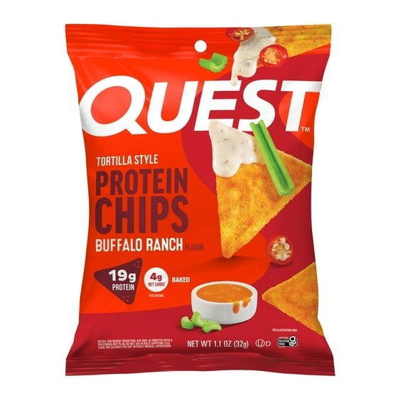 Quest Tortilla Style Protein Chips, Buffalo Ranch Flavor, Baked, 1.1oz Bags, 4 C