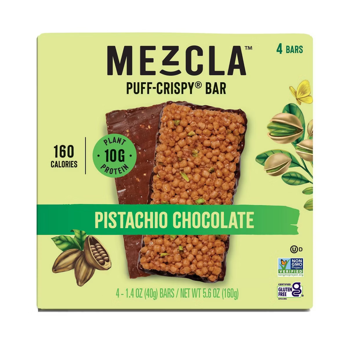 Mezcla Plant Based Pistachio Chocolate Protein Bars – 10g Protein – 5.6oz/4ct