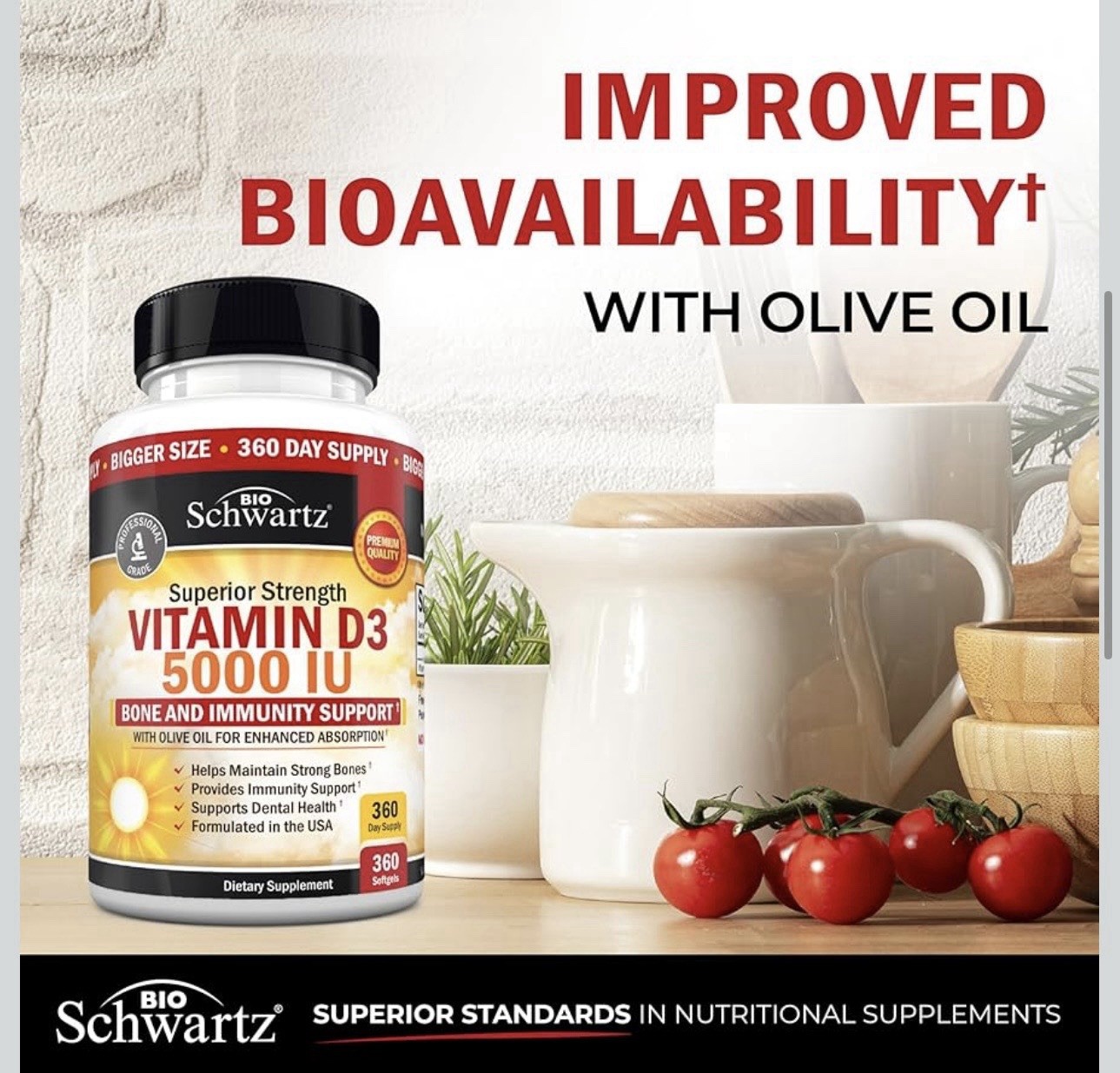 BioSchwartz Vitamin D3 5000 IU (125 mcg) Immune Support 360 Softgels each. 2 PK!