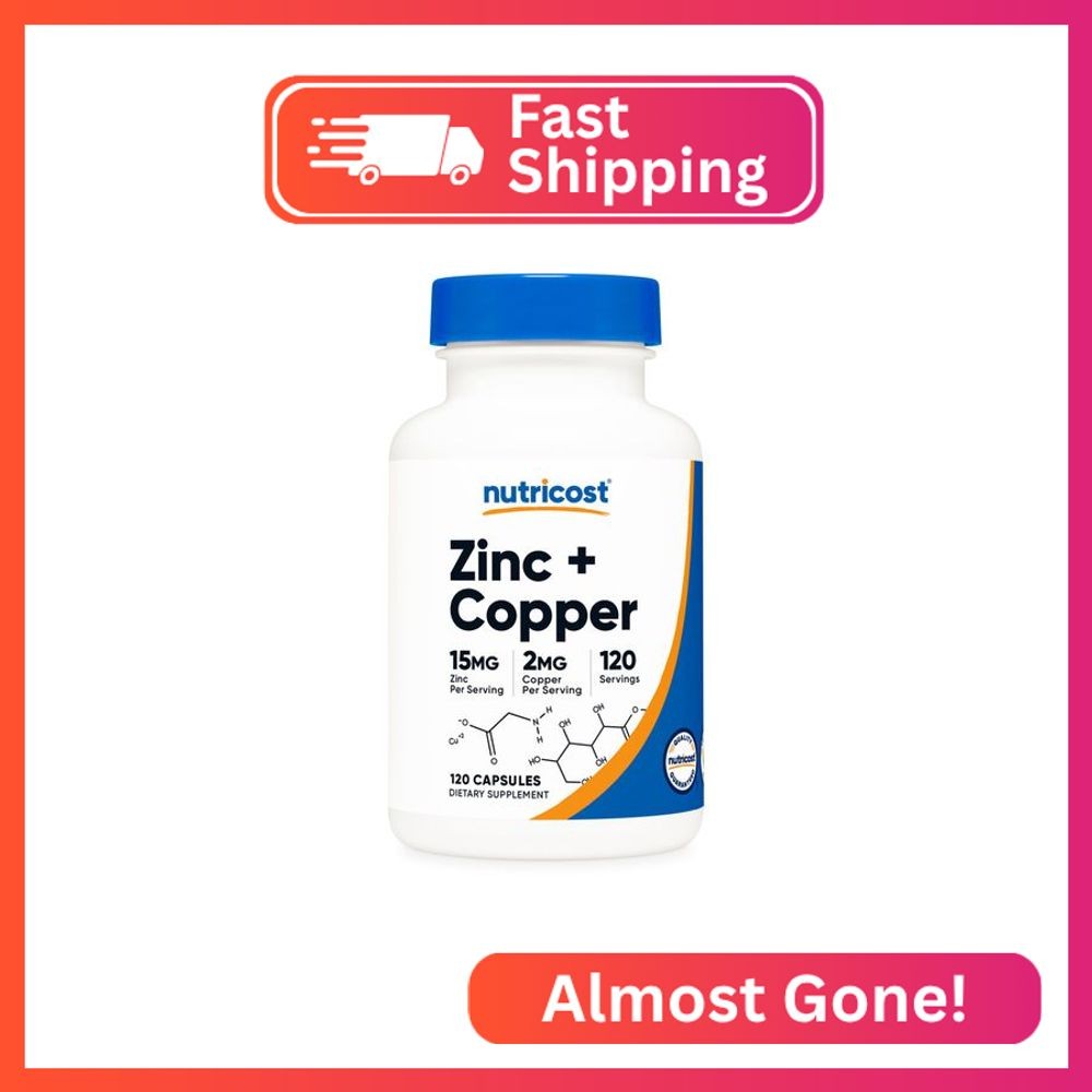 Nutricost Zinc + Copper Capsules (120 Servings)(15MG Zinc + 2MG Copper Per Servi
