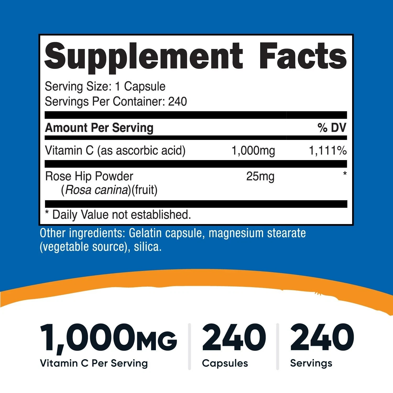 5 PACK – Nutricost Vitamin C with Rose Hips 1025mg, 240 Capsules