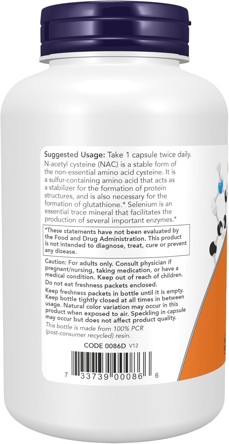 NOW NAC 600mg with Selenium 250 Veg Capsules Antioxidant Non-GMO Supplement